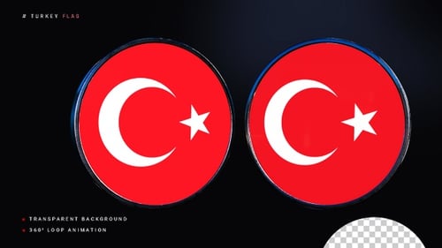 3D Rotating Glossy Turkish Flag Circle Animation