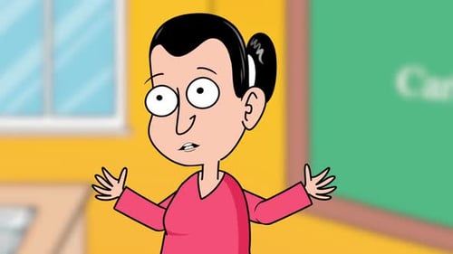 Animated Woman Shrugging and Explaining in a Classroom