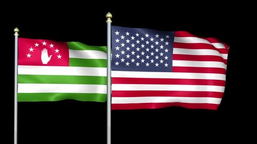 Abkhazia and USA Flags Waving Loop