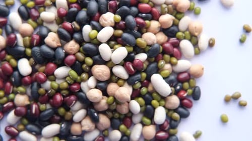 Top View of Mixed Beans on White Background