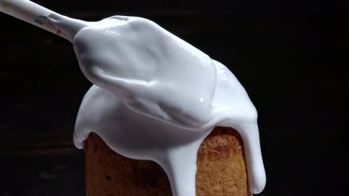 Process of Decorating Easter Cake with White Glaze Traditional Bakery