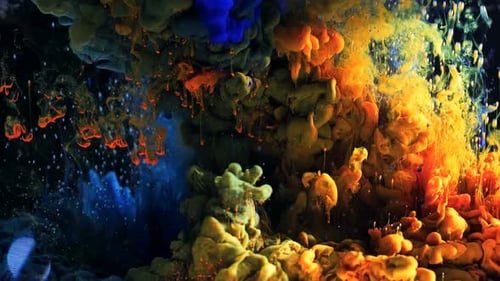 Vibrant Paint Explosion in Dark Liquid