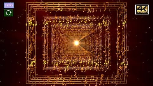 Golden Music Notes Tunnel Loop Background