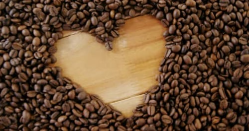 Coffee beans forming heart shaped