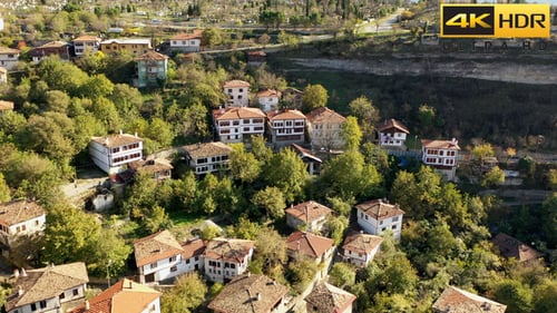 Aerial View of Quaint Hillside Village