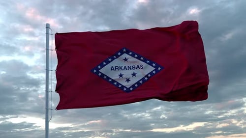 Realistic Arkansas State Flag Waving in Wind