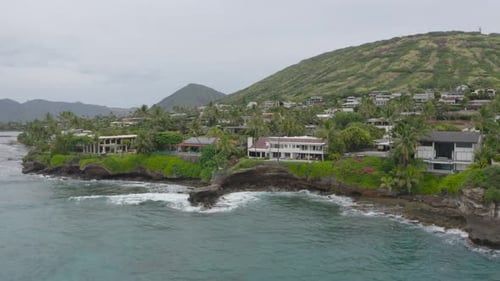Coastal Luxury Homes on Rocky Shoreline, Aerial View