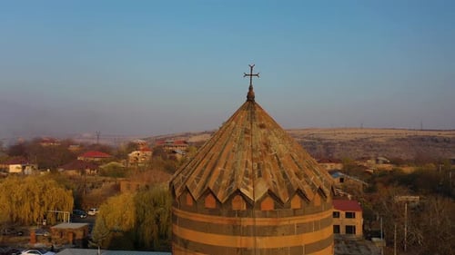 Aerial view church dome of St.Gevorg church, Armenia
