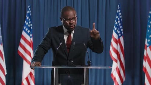 Man Gives Political Speech Behind Podium