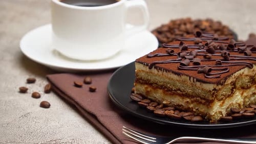 Close Up of Tiramisu Dessert with Coffee