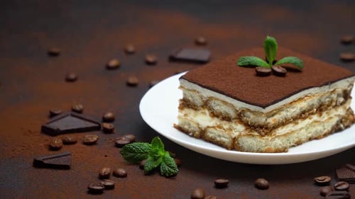 Delicious Tiramisu Dessert with Chocolate and Mint