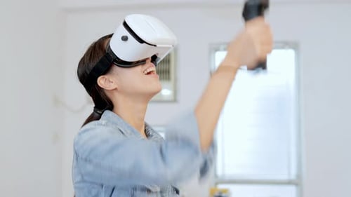 Woman Enjoys Immersive Virtual Reality Experience