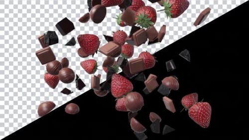 Delicious Chocolate and Fresh Strawberries Falling