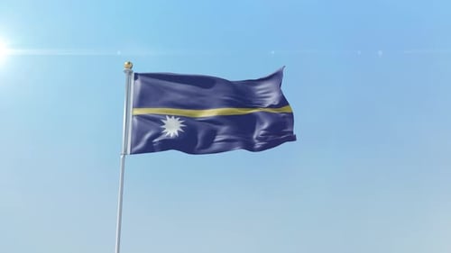 Nauru Flag Waving Animation on Clear Blue Sky