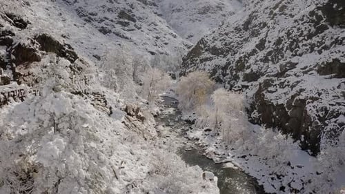 Snowy Mountain River Valley in the Winter