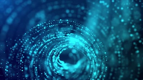 Blue Green Abstract Background With Distorted Rotating Particle Tunnel Lines