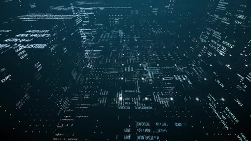 Flying Through a Stream of Binary Code Data in a Chaotic Technological Space