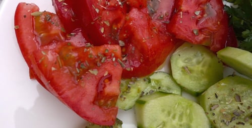 Fresh Cut Vegetables on Plate Close Up