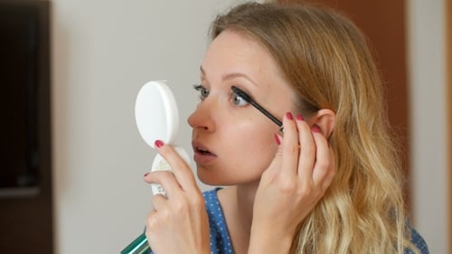 Woman Applying Mascara During Beauty Routine Close Up