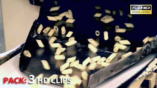 Movement of Pasta on Conveyor Belts in Pasta Factory - Pack of 3 Videos