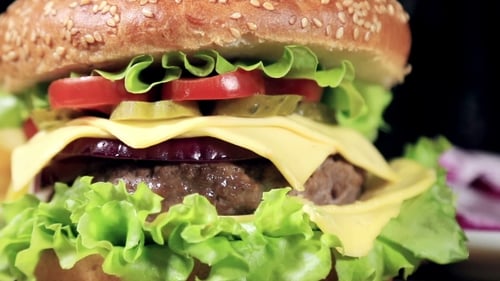 Close-up of Delicious Hamburger with Fries