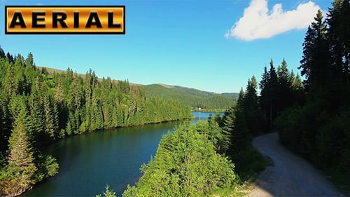 Fly Over Mountain Road Along Lake