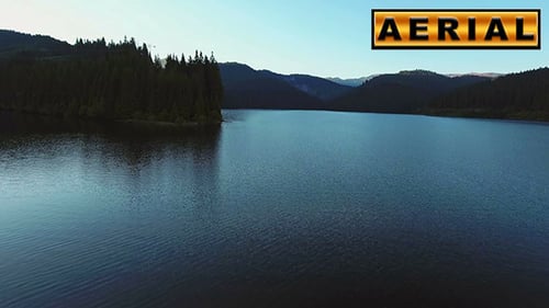 Fly Over Mountain Lake At Sunrise