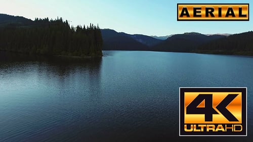 Fly Over Mountain Lake At Sunrise