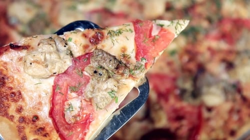 Delicious Pizza Slice Close Up Food Footage