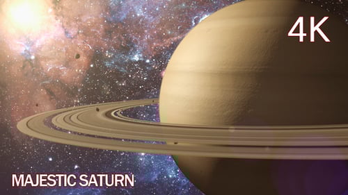 Seamless Loop of Saturn-like Planet and Moons in Space
