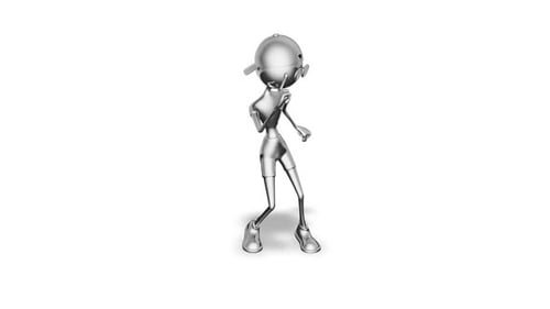 3D Silver Man Dance Looped on White