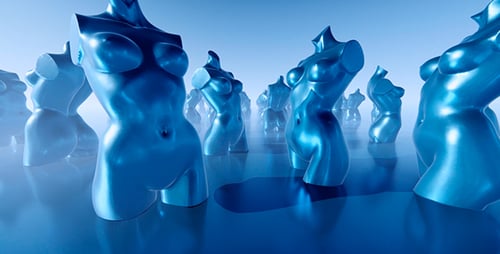 Metallic Blue Abstract Torso Figures Seamlessly Rotating Motion Background