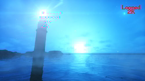Lighthouse Beam Illuminates Night Ocean with Stars