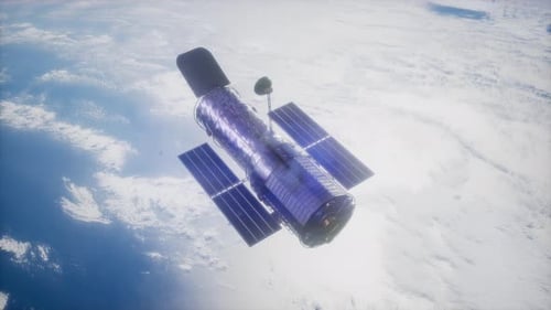 Hubble Space Telescope Orbiting Earth in High Orbit Animation