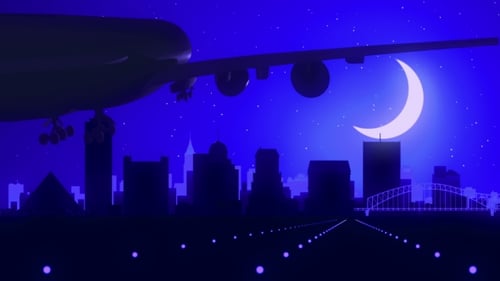 Memphis Tennessee USA Airplane Landing Skyline Moonlight Night
