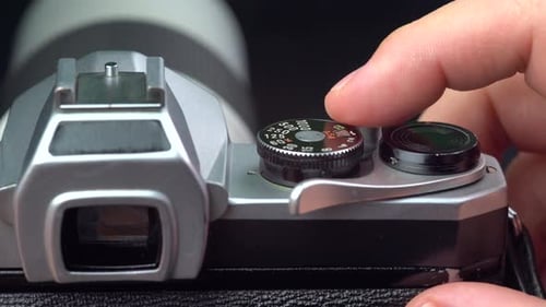 Vintage Film Camera Shutter and Controls Close Up