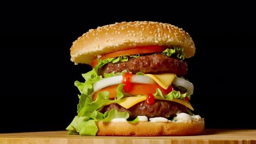 Close Up of Delicious Double Patty Cheeseburger