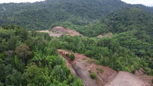 Aerial view deforestation near the hill