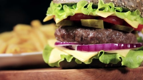 Gourmet Burger with Fries Close-Up