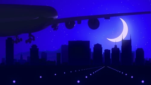 Nashville Tennessee USA Airplane Landing Skyline Moonlight Night