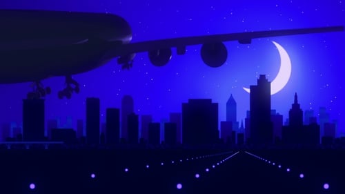 Tulsa Oklahoma USA Airplane Landing Skyline Moonlight Night