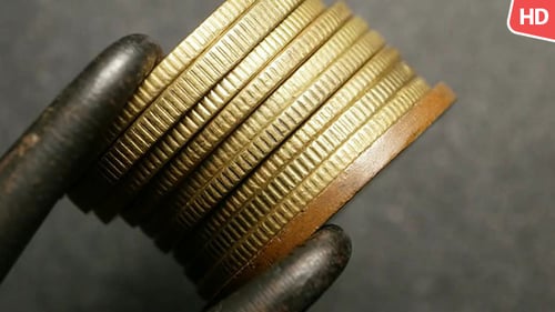 Macro Close-up Stack of Golden Coins