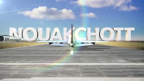 3D Airplane Landing Revealing City Name Text Animation