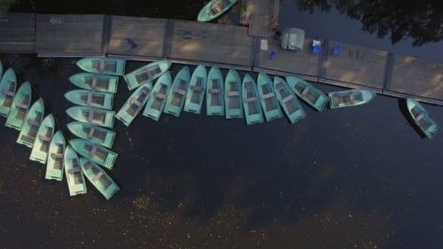 Aerial View Of Marina With Lots Of Tethered Row Boats