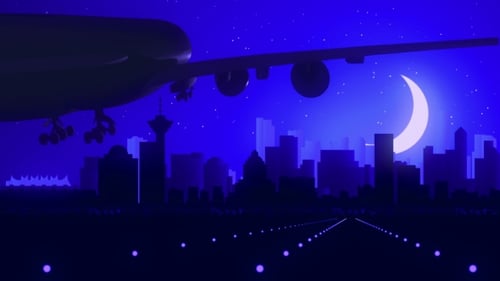Vancouver Canada Airplane Landing Skyline Moonlight Night