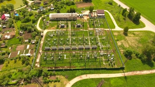 Electrical Substation, Power Station. Aerial View