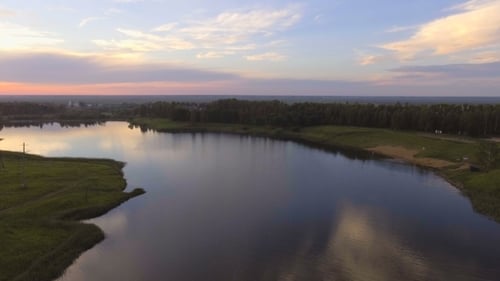 Serene Lake at Sunset Aerial View