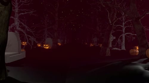 Spooky Halloween Graveyard Background with Glowing Pumpkins