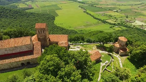 Beautiful aerial panorama of Nekresi monastery complex in Kakheti region