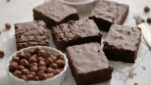 Decadent Brownies with Hazelnuts Close Up